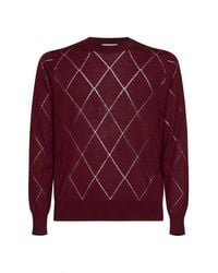 Dries Van Noten - Wine Diamond-Pattern Wool Knit Murton Sweater - Lyst