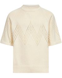 Jil Sander - Ivory Cotton Knit Sweater With Pointelle Motif - Lyst