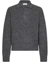Ami Paris - Charcoal Alpaca-Blend Knit Embroidered Polo Shirt - Lyst