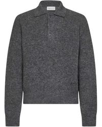 Ami Paris - Charcoal Alpaca-Blend Knit Embroidered Polo Shirt - Lyst