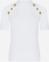 Balmain - Button-detail Cotton-blend T-shirt - Lyst