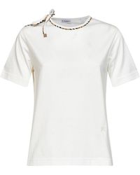 Burberry - Chalk Cotton T-Shirt With Check Ties - Lyst