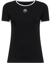 Marine Serre - Ribbed Jersey Moon Logo Fitted T-Shirt - Lyst