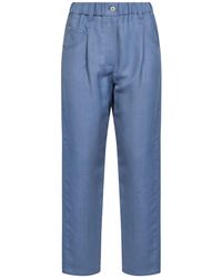 Brunello Cucinelli - Light Fluid Twill Baggy Trousers With Monili - Lyst