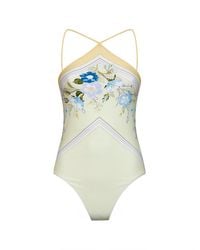 Self-Portrait - Scarf-Inspired Floral-Print Jersey One-Piece Swimsuit - Lyst