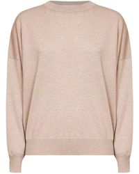 Brunello Cucinelli - Cashmere Knit Crewneck Sweater With Monili - Lyst