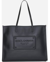 Dolce & Gabbana - Black Tote Bag With Tonal Logo Detail In Leather Blend Man - Lyst