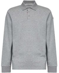 Moncler - Charcoal Cotton Piqué Long-Sleeved Polo Shirt With Logo - Lyst