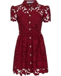 Self-Portrait - Burgundy Floral Lace Mini Dress<Br - Lyst
