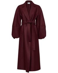Harris Wharf London - Cinabre Felted Wool Long Puff-Sleeves Belted Wrap Coat - Lyst