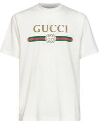 Gucci - Chalk Printed Silk Blend Jersey T-Shirt - Lyst