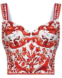 Dolce & Gabbana - Bustier Top Maiolica-Print - Lyst