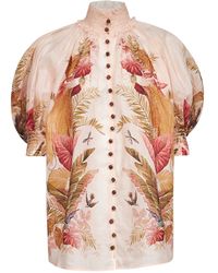 Zimmermann - Cream Palm Floral Print Ramie Ascension Blouse - Lyst