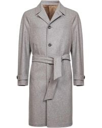 D 40 - Stone Virgin Wool Belted Coat - Lyst