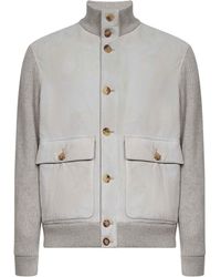 Brunello Cucinelli - Suede And Knit Bomber Jacket - Lyst