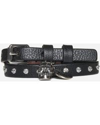 Alexander McQueen - Skull Double Wrap Leather Bracelet - Lyst