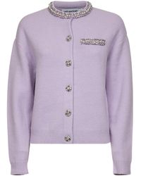 Self-Portrait - Lilac Crystal Trim Knit Cardigan - Lyst