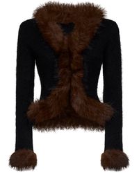 Self-Portrait - Knit Cardigan With Faux-Fur Details - Lyst