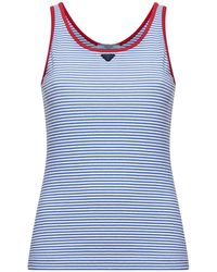 Prada - Periwinkle And Striped Cotton Sleeveless Top - Lyst
