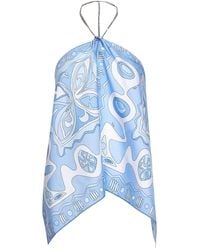 PUCCI - Pale Angoli-Print Silk Twill Chain Top<Br - Lyst