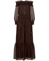 Self-Portrait - Self Portrait Lamé Georgette Off-The-Shoulder Maxi Dress - Lyst