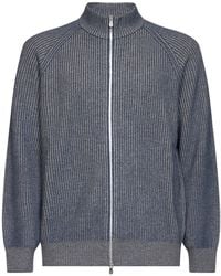 Brunello Cucinelli - Cerulean Cashmere Mouliné Knit Zip-Up Cardigan<Br - Lyst