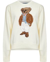 Polo Ralph Lauren - Parchment Cream Cotton Knit Polo Bear Crewneck Sweater - Lyst