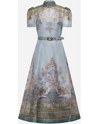 Zimmermann - Eden Silk And Linen Belted Midi Dress - Lyst