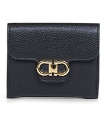 Ferragamo - Hammered Calfskin Leather Gancini Compact Wallet - Lyst