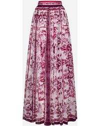 Dolce & Gabbana - Majolica Print Silk Long Skirt - Lyst