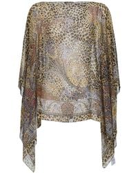 Etro - Animalier Paisley-Pattern Silk Poncho Top - Lyst