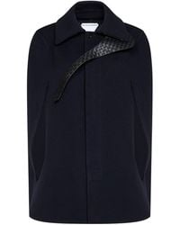 Bottega Veneta - Midnight Double Wool Cape With Intrecciato Chin Strap - Lyst