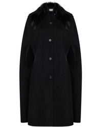 Fendi - Double-Sided Wool-Blend Cape With Fox Fur Collar - Lyst