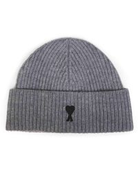 Ami Paris - Heather Ribbed Felted Merino Wool Knit Ami De Coeur Beanie - Lyst