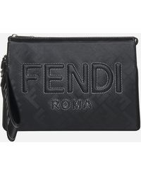 Fendi - Ff Fabric And Leather Clutch Bag - Lyst