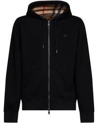 Burberry - Cotton Zip-Up Hoodie With Check-Lined Hood - Lyst