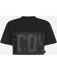 Gcds Logo-band Cotton Crop T-shirt - Black