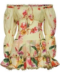 Charo Ruiz - Floral-Print Cotton Azurea Off-The-Shoulder Mini Dress - Lyst
