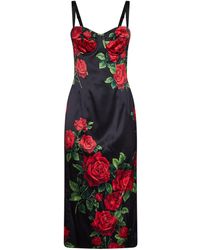 Dolce & Gabbana - Dolce & Gabbana Rose-Print Stretch Satin Midi Bustier Dress - Lyst
