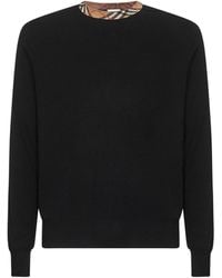 Burberry - Wool Check Trim Sweater - Lyst