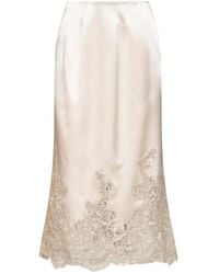 Ermanno Scervino - Silk Satin Midi Skirt With Lace Inserts - Lyst