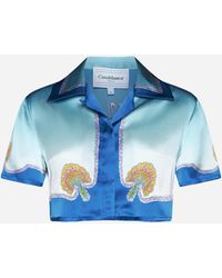 Casablancabrand - Coquillage Silk Cropped Shirt - Lyst