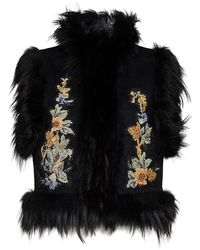 Fendi - Wool Vest With Embroidery And Fox Fur Trims - Lyst