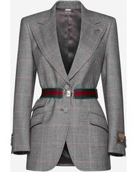 Gucci - Web Belted Check Wool Blazer - Lyst