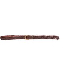 Saint Laurent - Burnt Chocolate Woven Leather Cassandre Belt - Lyst