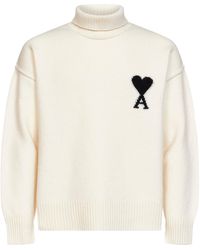 Ami Paris - Ecru Felted Merino Wool Knit Ami De Cœur Sweater - Lyst