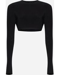Norma Kamali - Cropped Shoulder Pad Long Sleeve Crew Top - Lyst