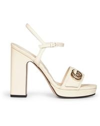 Gucci - Ivory Leather Platform Sandals With Double G - Lyst