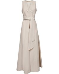 Blanca Vita - Ecru Viscose And Linen Alongi Long Dress - Lyst