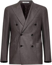 Tagliatore - Tobacco Silk And Wool Vesuvio Double-Breasted Blazer - Lyst